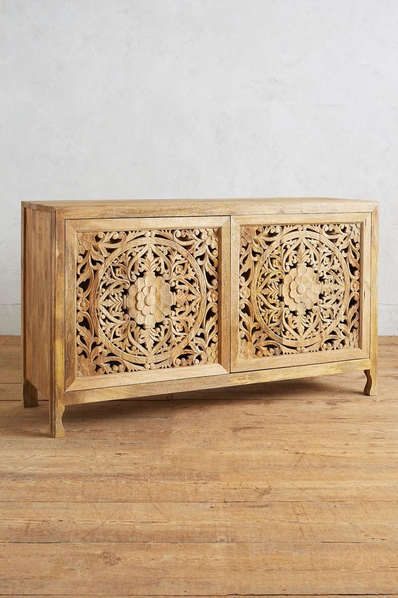 Natural Hand Carved Lombok Buffet Table in Color | Handmade Wooden Storage Unit