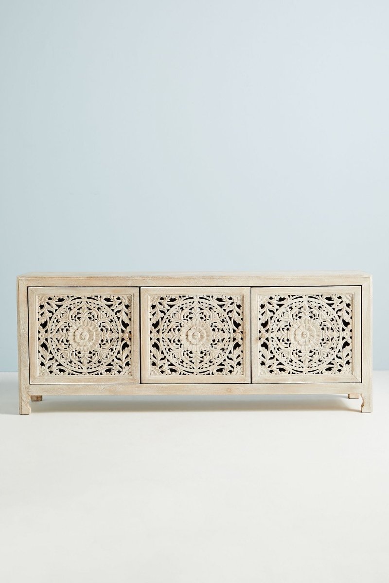 Hand Carved Lombok Media Console  | Handmade Wooden Entertainment Unit