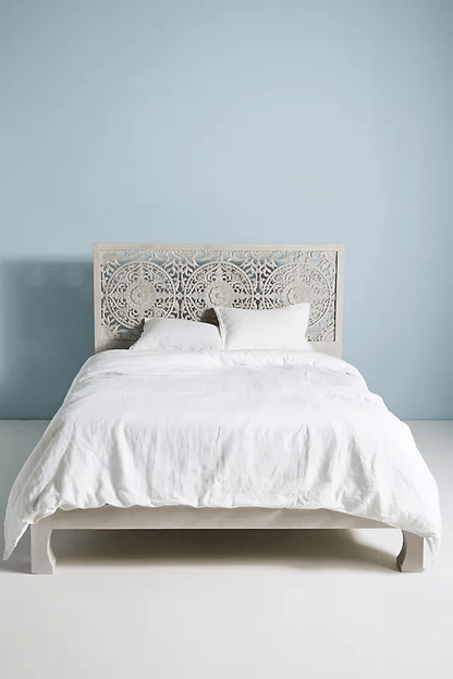 Hand Carved Low Lombok Bed in Gray Color | Indian Bed Design