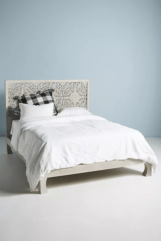 Hand Carved Low Lombok Bed in Gray Color | Indian Bed Design