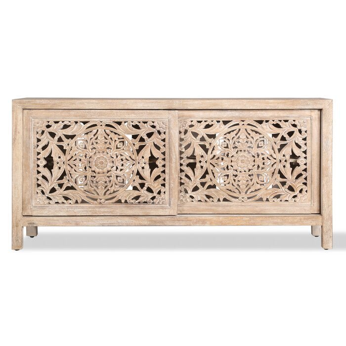 Hand-Carved Mandala-inspired Botanical patterns Media Console |