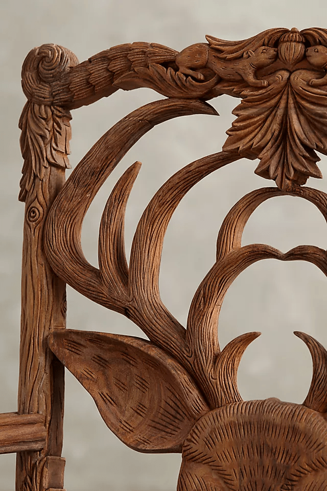 Hand-carved Natural Menagerie Deer Armchair | Wooden Dining Chair