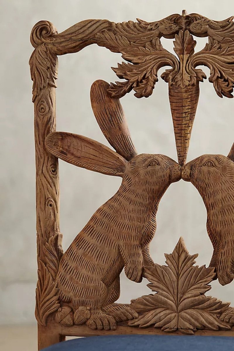 Hand-carved Menagerie Dining Chair | Exotic Wooden Dining Table Chair | Set of Two Chairs