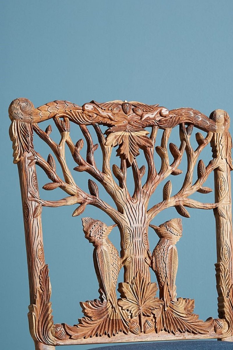 Hand-carved Menagerie Dining Chair | Exotic Wooden Dining Table Chair | Set of Two Chairs