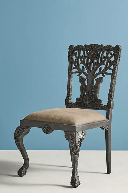 Hand-carved Menagerie Dining Chair | Exotic Wooden Dining Table Chair | Set of Two Chairs