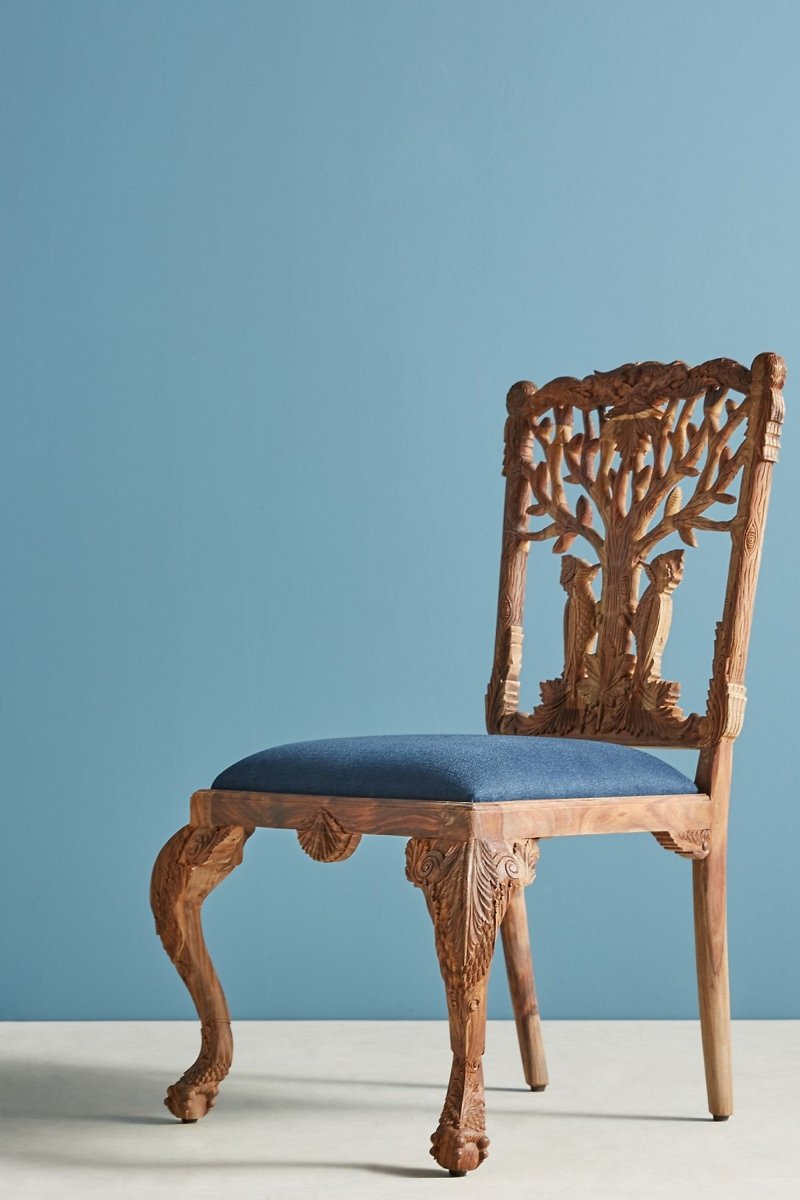 Hand-carved Menagerie Dining Chair | Exotic Wooden Dining Table Chair | Set of Two Chairs