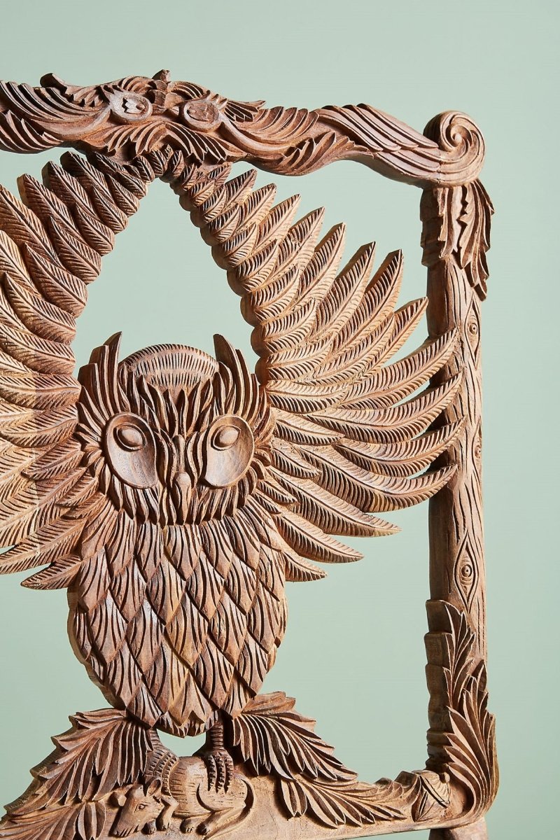 Hand-carved Menagerie Dining Chair | Exotic Wooden Dining Table Chair | Set of Two Chairs