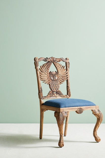 Hand-carved Menagerie Dining Chair | Exotic Wooden Dining Table Chair | Set of Two Chairs