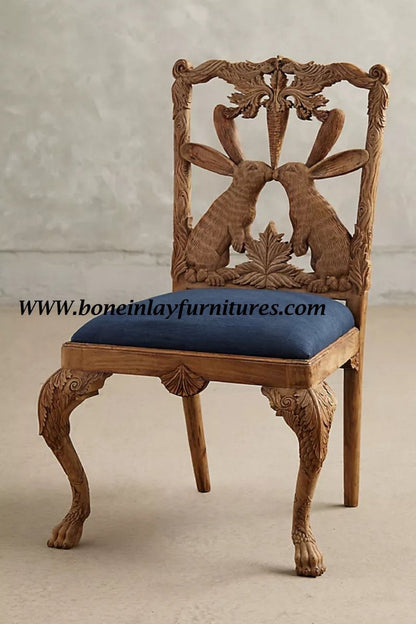 Hand-carved Menagerie Dining Chair | Exotic Wooden Dining Table Chair | Set of Two Chairs