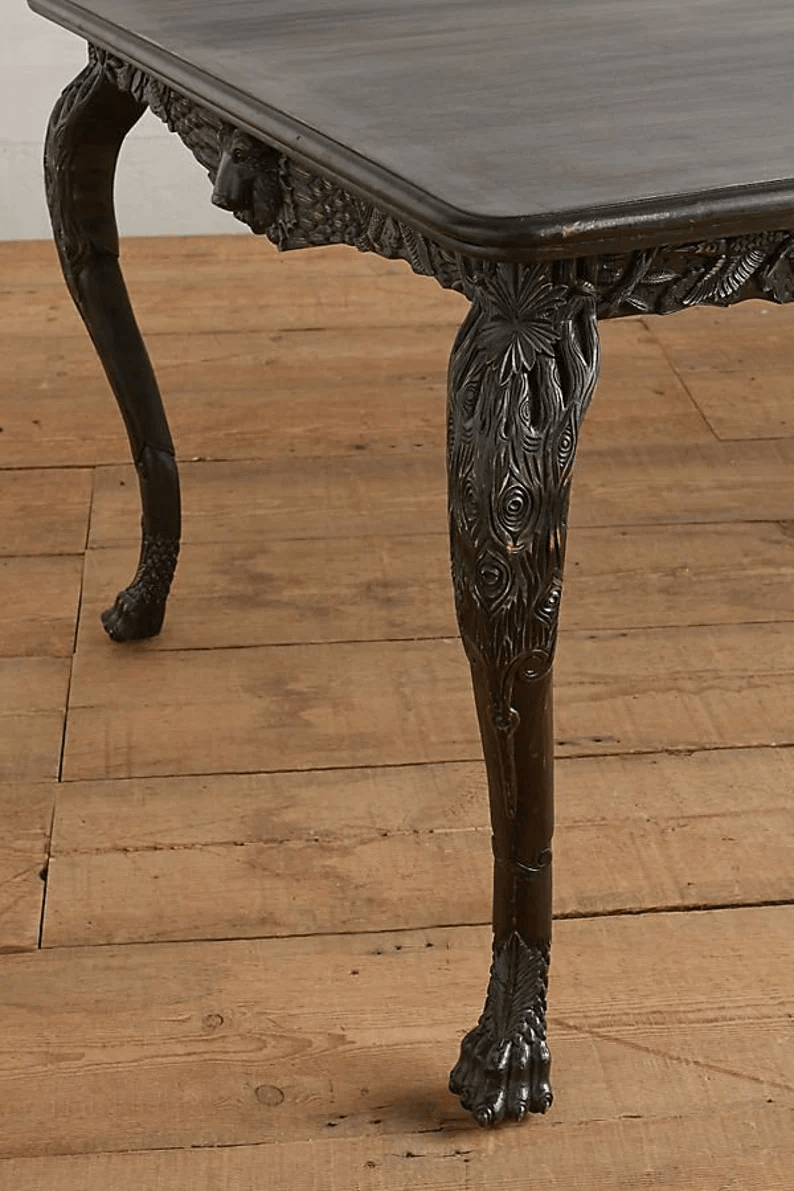 Wooden Hand-carved Rectangular Menagerie Dining Table Black Color Kitchen Table | Indian Furniture