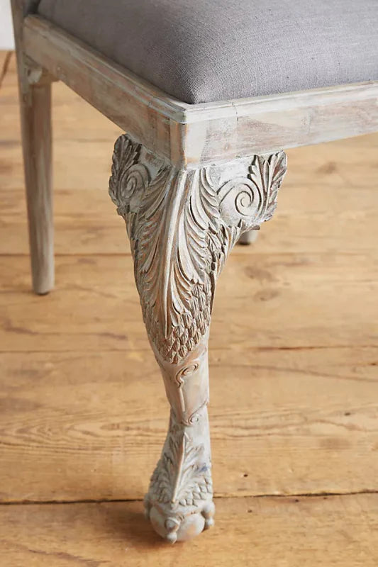 Hand-carved Menagerie Owl Wooden Dining Table Chair in Whitewash