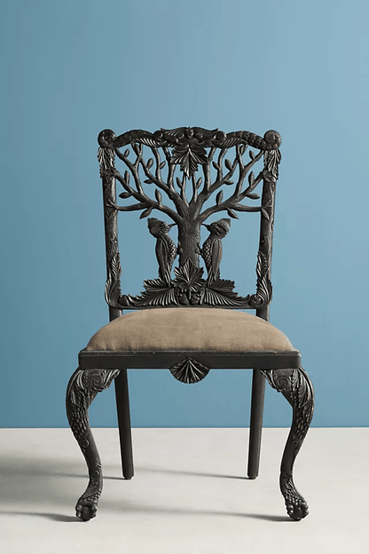 Hand-carved Menagerie Woodpecker Dining Chair Black Color | Wooden Dining Table Chair