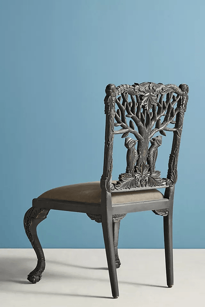 Hand-carved Menagerie Woodpecker Dining Chair Black Color | Wooden Dining Table Chair