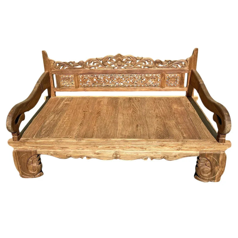 Natural Hand Carved Design Solid Wooden Daybed Bench