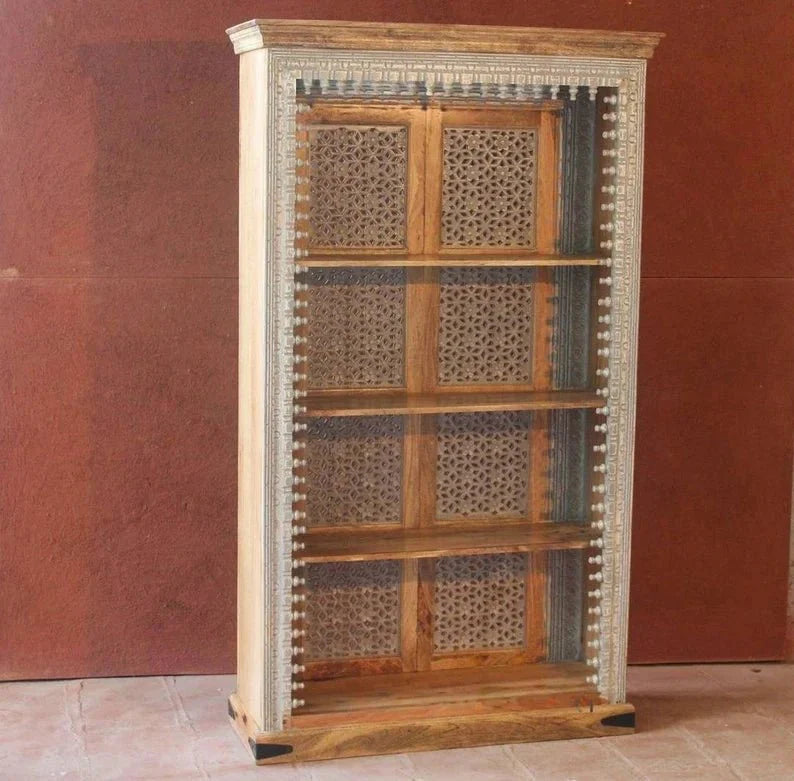 Natural Hand Carved Solid Wooden Bookshelf