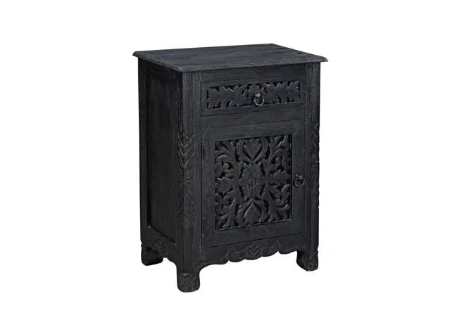 Hand Carved Nightstand Table in Black Color