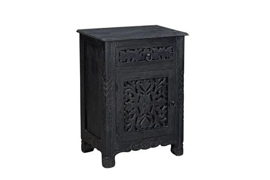 Hand Carved Nightstand Table in Black Color