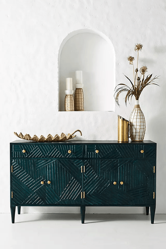 Hand-carved Wooden Paje Buffet Sideboard with Four Drawers and Four Doors