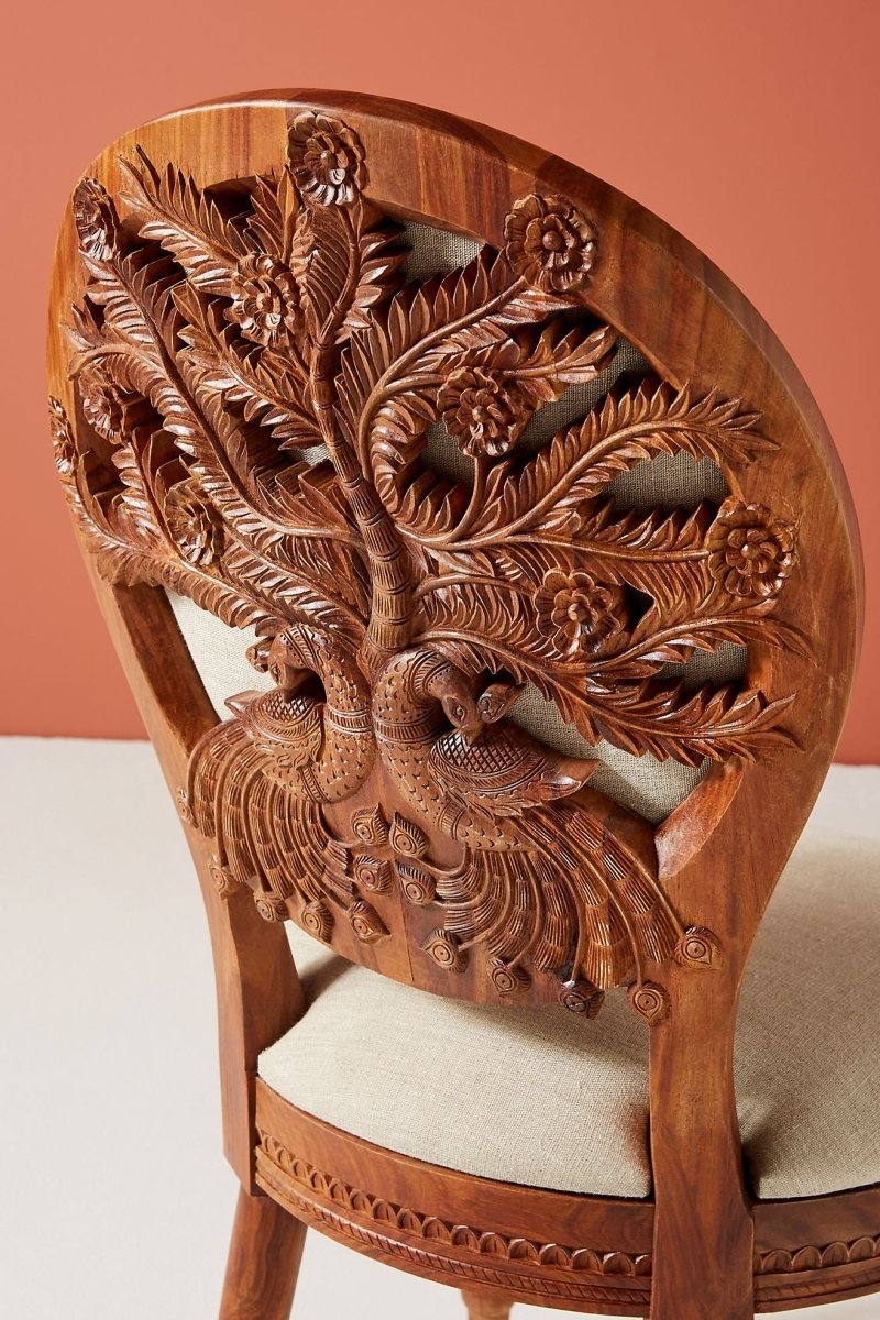 Hand carved Peacock Design Dining Chair |Indian Wooden Chair