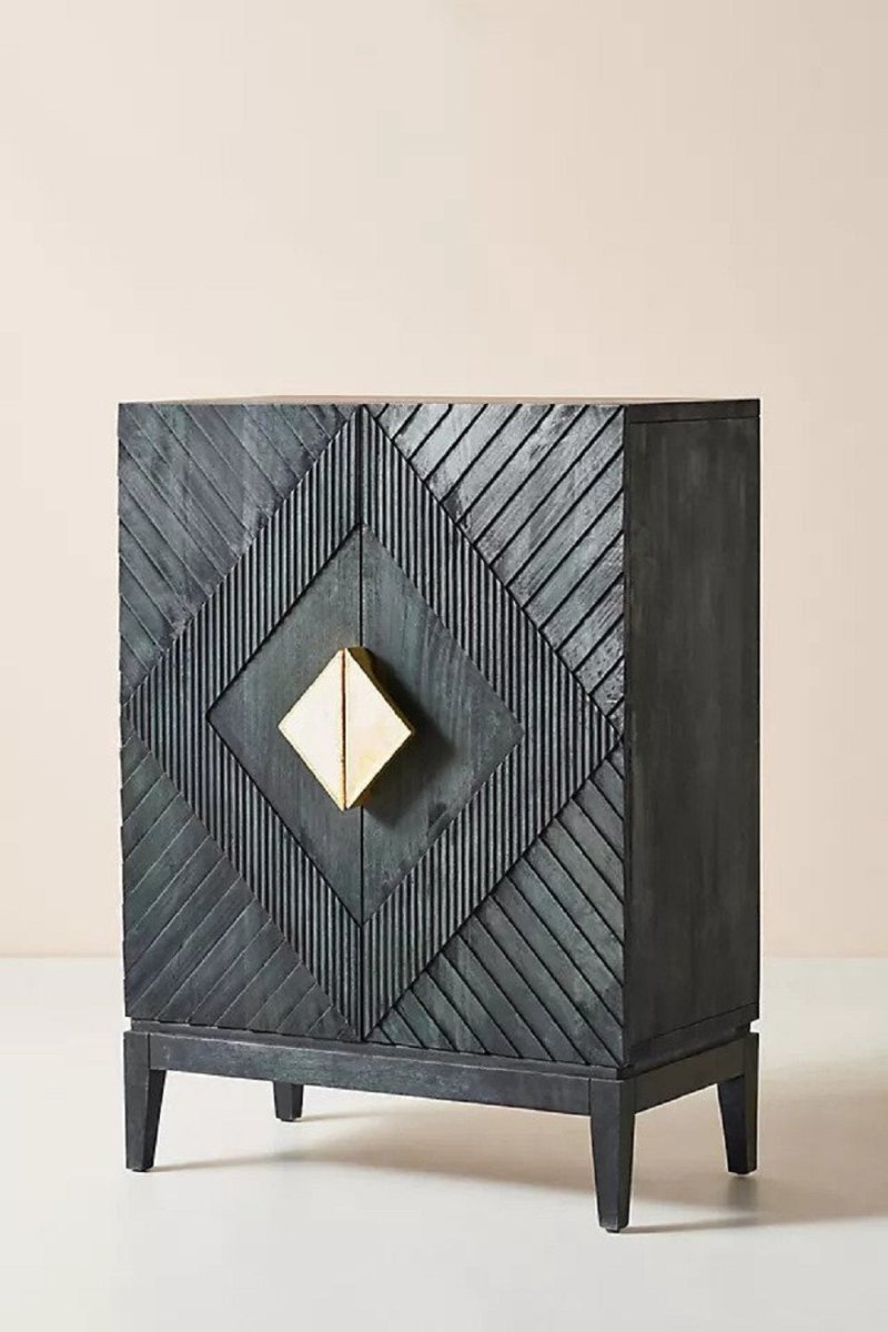 Hand Carved Samuel Cabinet in Black Color | Custom Storage Unit