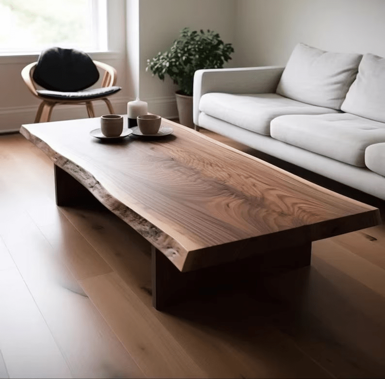 Hand Carved Slab Organic Shape Natural Wood Centre Table