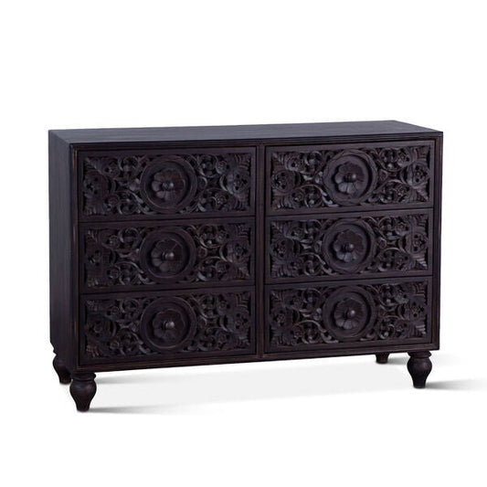 Hand-Carved Solid Wood Six Drawers Dresser | Indian Wooden Furniture