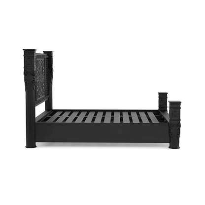 Hand Carved Solid Wood Bedroom Black Finish Bed | Carving Bed with Black Finish