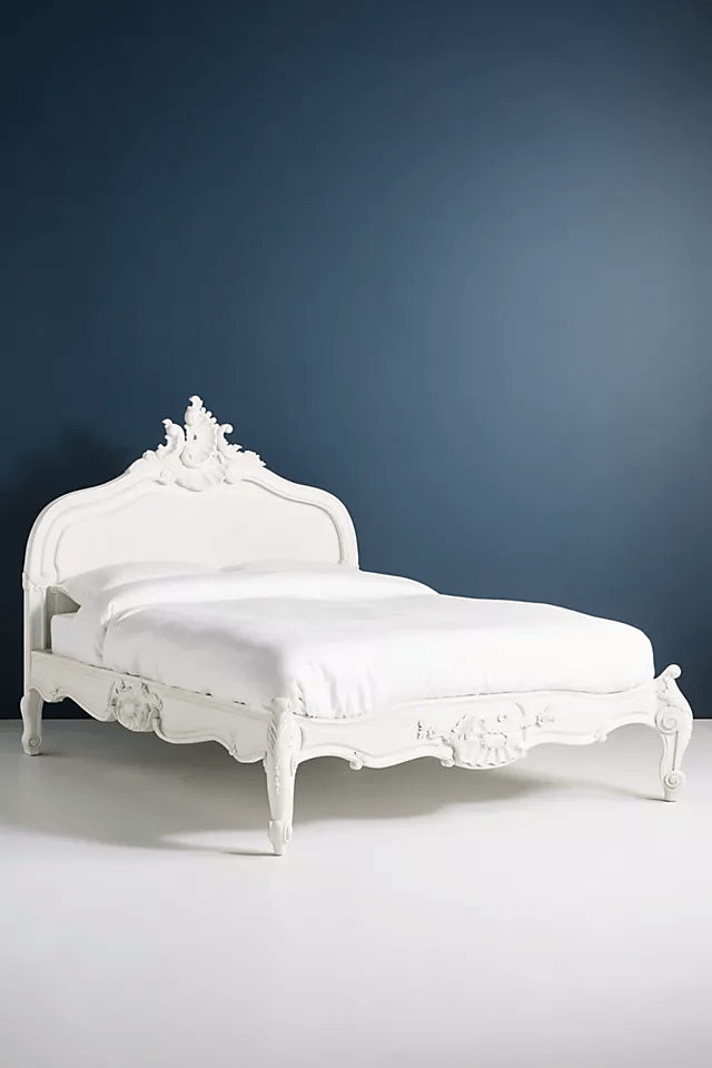 Hand-carved Solid Wooden Menara Bed  |  Wooden Platform Bed with Headboard