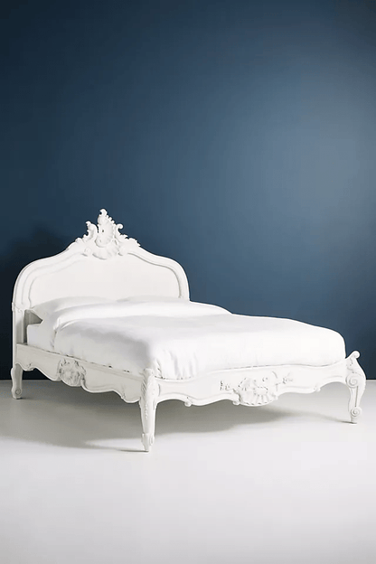 Hand-carved Solid Wooden Menara Bed  |  Wooden Platform Bed with Headboard