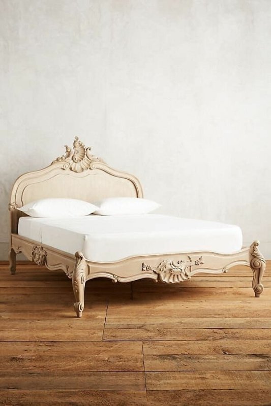 Hand-carved Solid Wooden Menara Bed  |  Wooden Platform Bed with Headboard