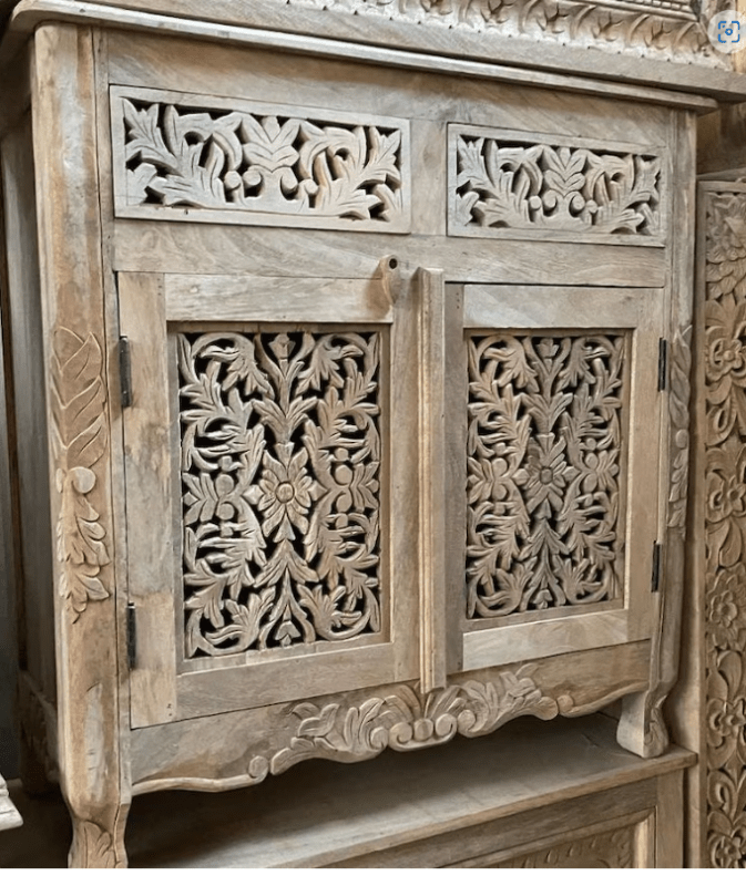 Natural Hand Carved Solid Wooden with Two Doors and Two Drawers Entryway Cabinet