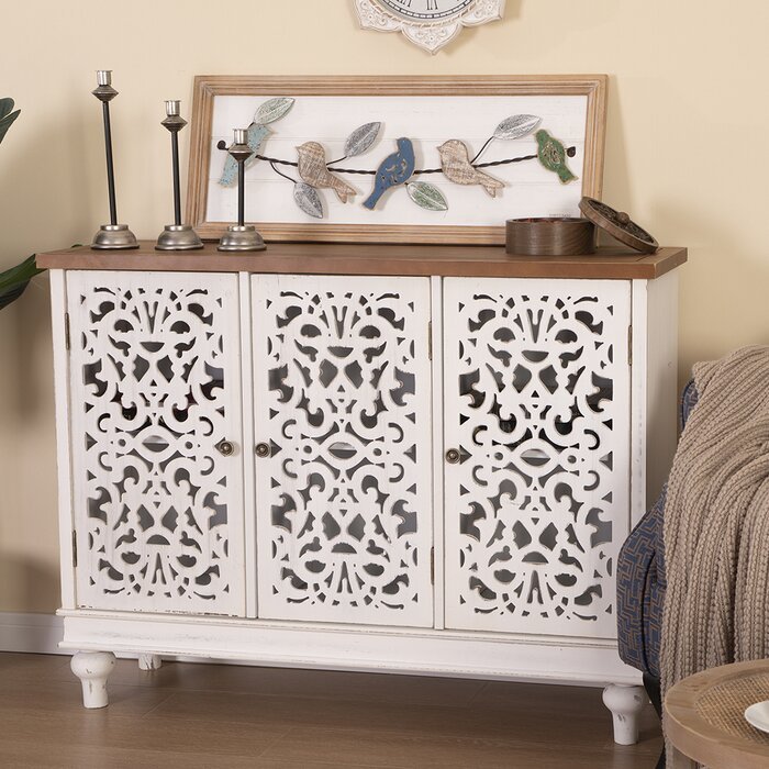 Hand-carved Tall Three Door Accent Cabinet | Cabinetry Furniture