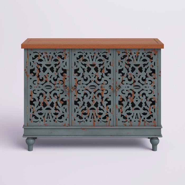 Hand-carved Tall Three Door Accent Cabinet | Cabinetry Furniture