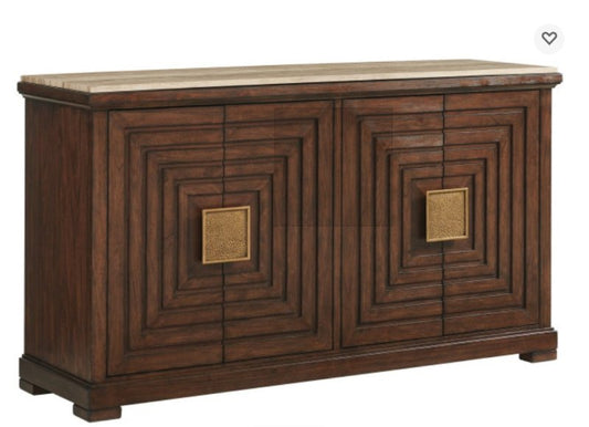 Wooden Hand Carved Brown Color Sideboard Buffet with Four Doors