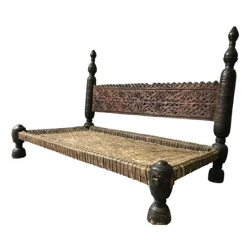 Hand Carved Wooden Vintage Sofa Bench