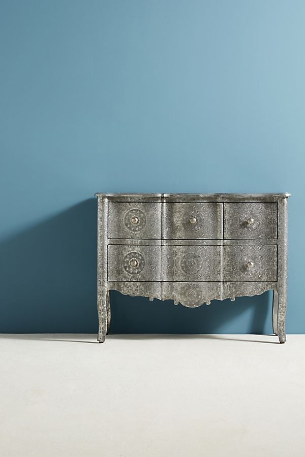 Hand Embossed Four Drawers Dresser German Silver Color | Metal Chest of Drawers