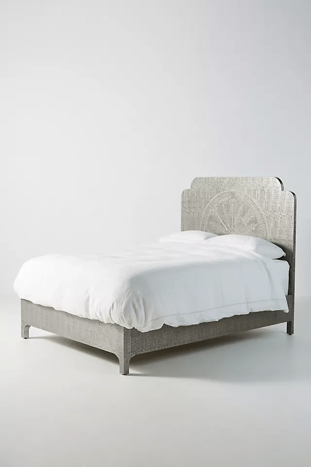 Hand-Embossed Brass Lotus Bed In White Metal |  Antique White Metal Bed