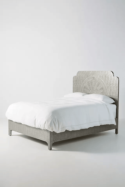 Hand-Embossed Brass Lotus Bed In White Metal |  Antique White Metal Bed