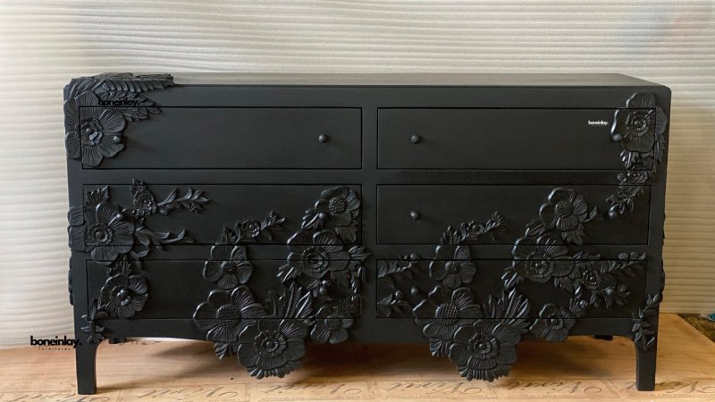 Hand Carved Black Enchantment Six Drawers Dresser