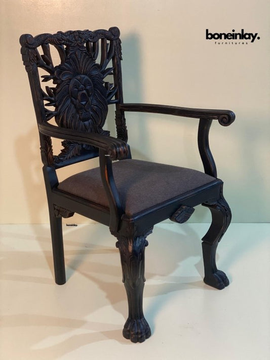 Handcarved Black Menagerie Lion Dining Chair