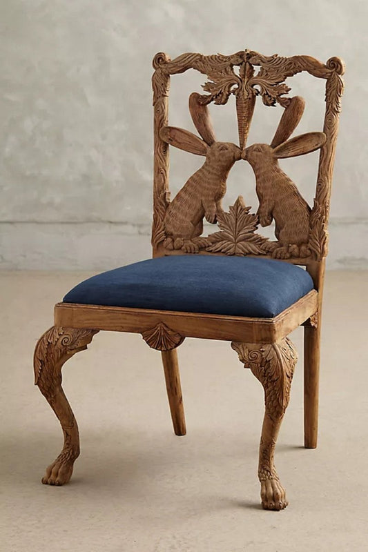 Hand Carved Menagerie Bunny Dining Chair | Wooden Dining Room Decor