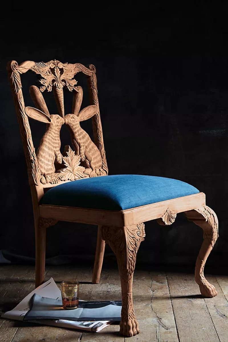 Hand Carved Menagerie Bunny Dining Chair | Wooden Dining Room Decor