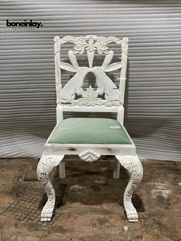 Hand Carved Menagerie Bunny Dining Chair | Wooden Dining Room Decor