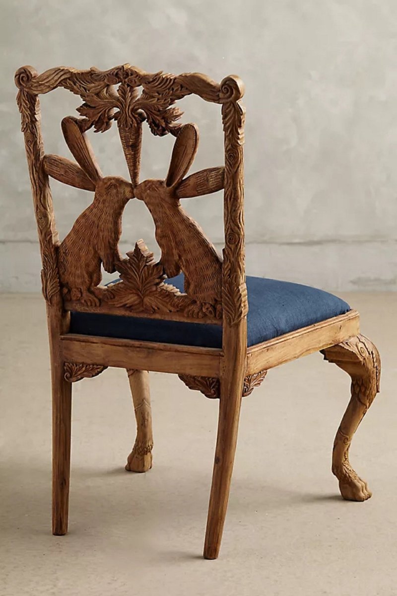 Hand Carved Menagerie Bunny Dining Chair | Wooden Dining Room Decor