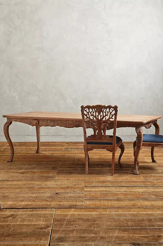 Hand Carved Menagerie Dining Table Brown | Wooden Dining Table Set