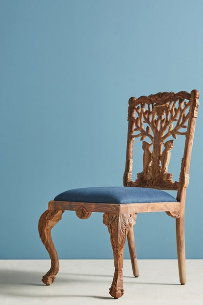 Hand Carved Menagerie Woodpecker Dining Chair | Wooden Dining Table Chair