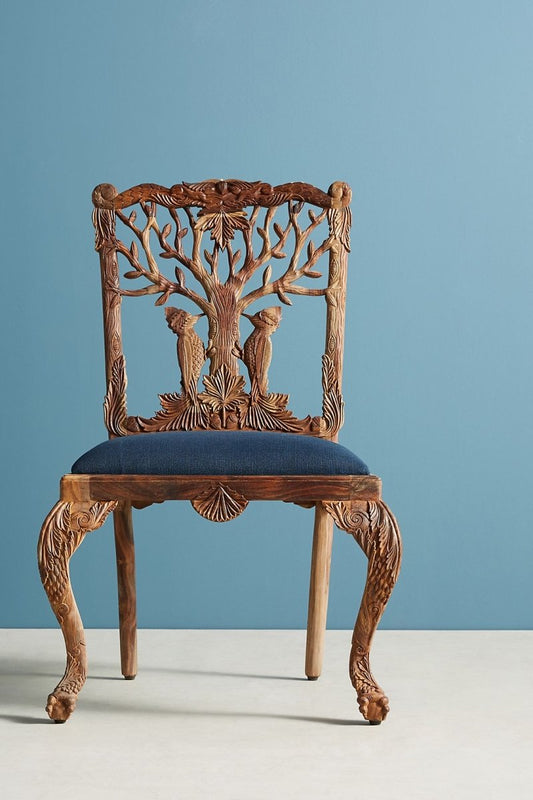 Hand Carved Menagerie Woodpecker Dining Chair | Wooden Dining Table Chair