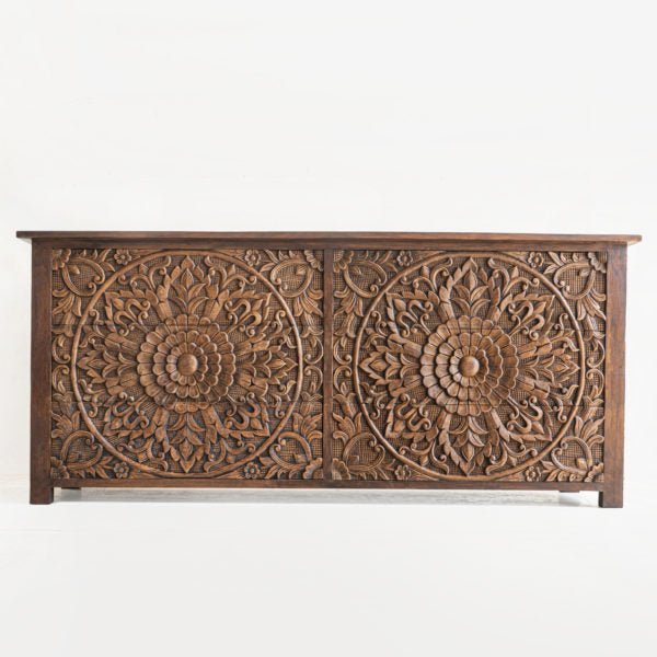 Hand Carved Floral Brown Color  Design Wooden Dresser | Chest of Six Drawers