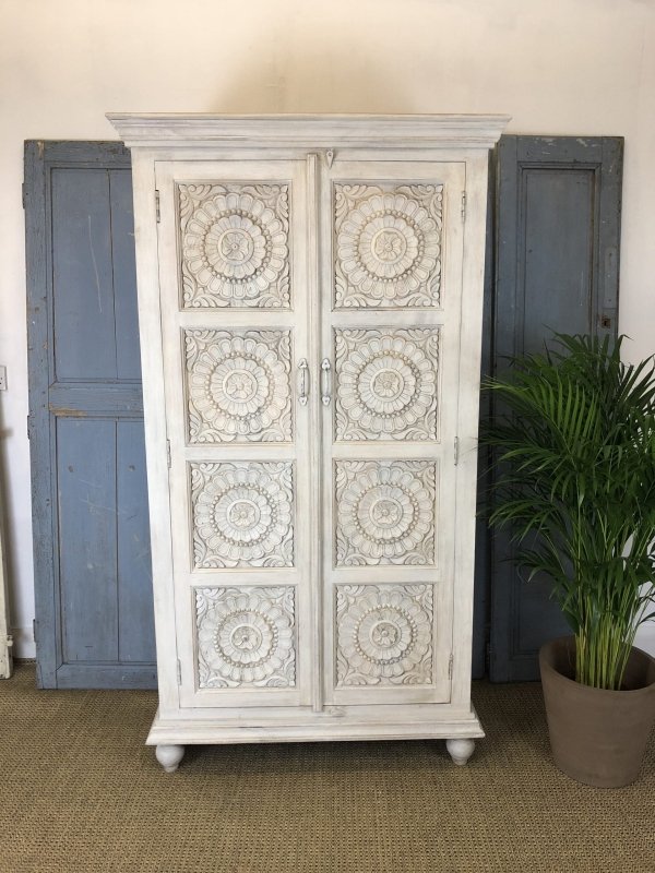 Handmade Beautiful Carved Floral Armoire | Indian Handmade Furniture