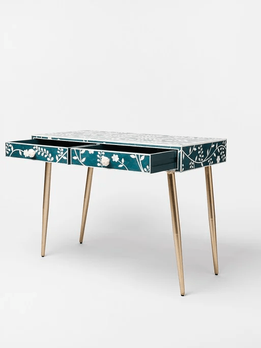 Handmade Blue Floral Inlay Desk & Dressing Table